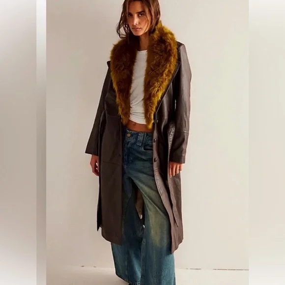 ⭐️NWOT We the Free Midnight Train Leather Coat with Faux Fur Removable Collar⭐️